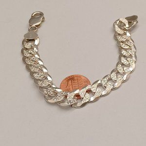 925 Sterling Silver Cuban Diamond Cut Men Bracelet